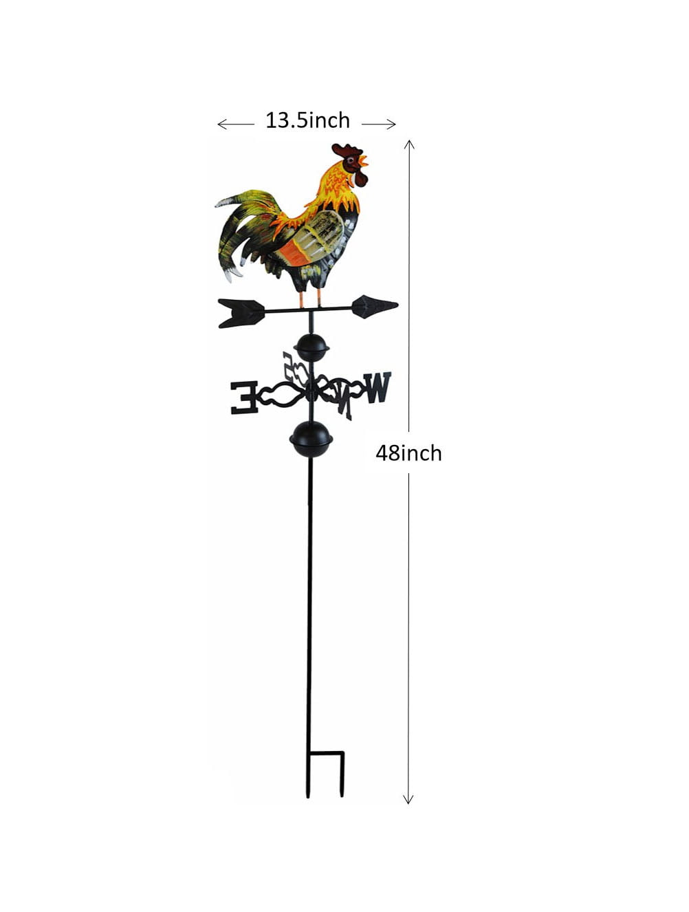 Westcharm Metal Rooster Weathervane | Wind Wheel Garden Stake With Crowing Rooster Ornament | Chicken Garden Weather Vane， 48 Inch. Tall