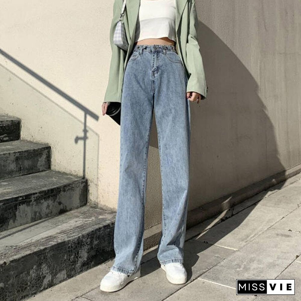 Woman Jeans High Waist Clothes Wide Leg Denim Clothing Blue Streetwear Vintage Quality Fashion Harajuku Straight Pants