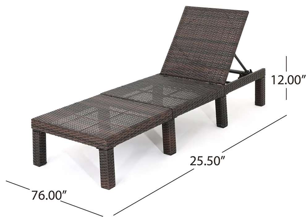 Outdoor Adjustable Chaise Lounge  Multibrown Wicker With Green Polyester Cushion   Tropical   Outdoor Chaise Lounges   by Decor Love  Houzz