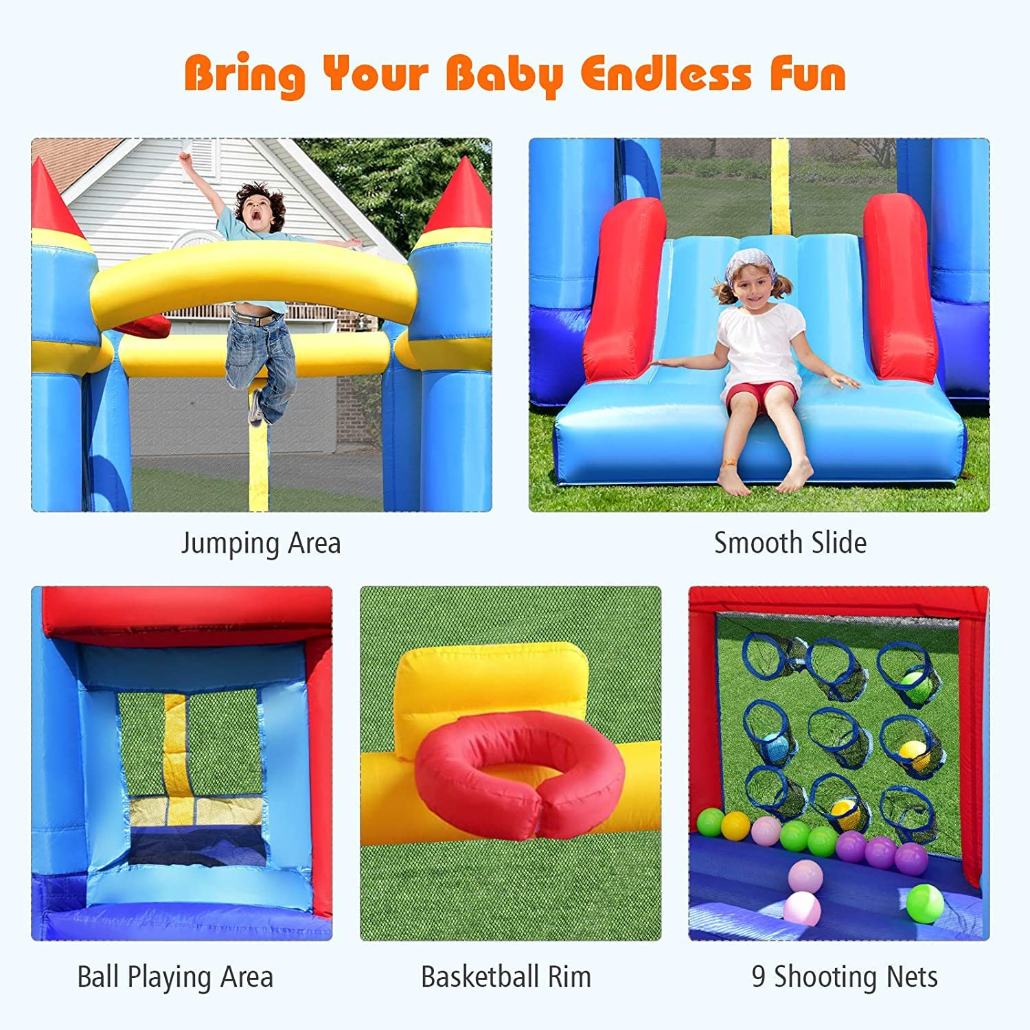 Inflatable Bounce House, Kids Jump 'n Slide Bouncer