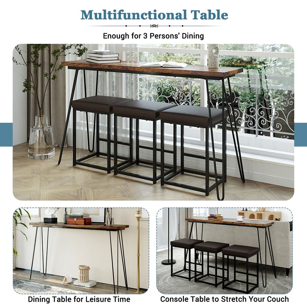 3 PU Stools Bar Kitchen Table Set Console Table