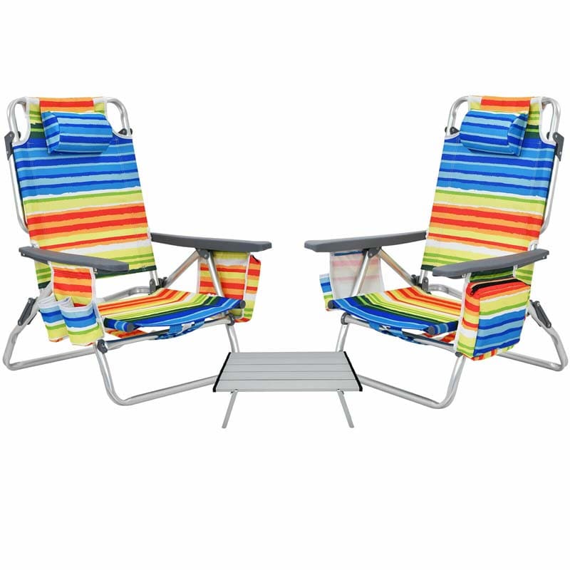 2 Pack 5-Position Outdoor Folding Backpack Beach Chair & Table Set, Patio Lawn Camping Chair Beach Sling Chair