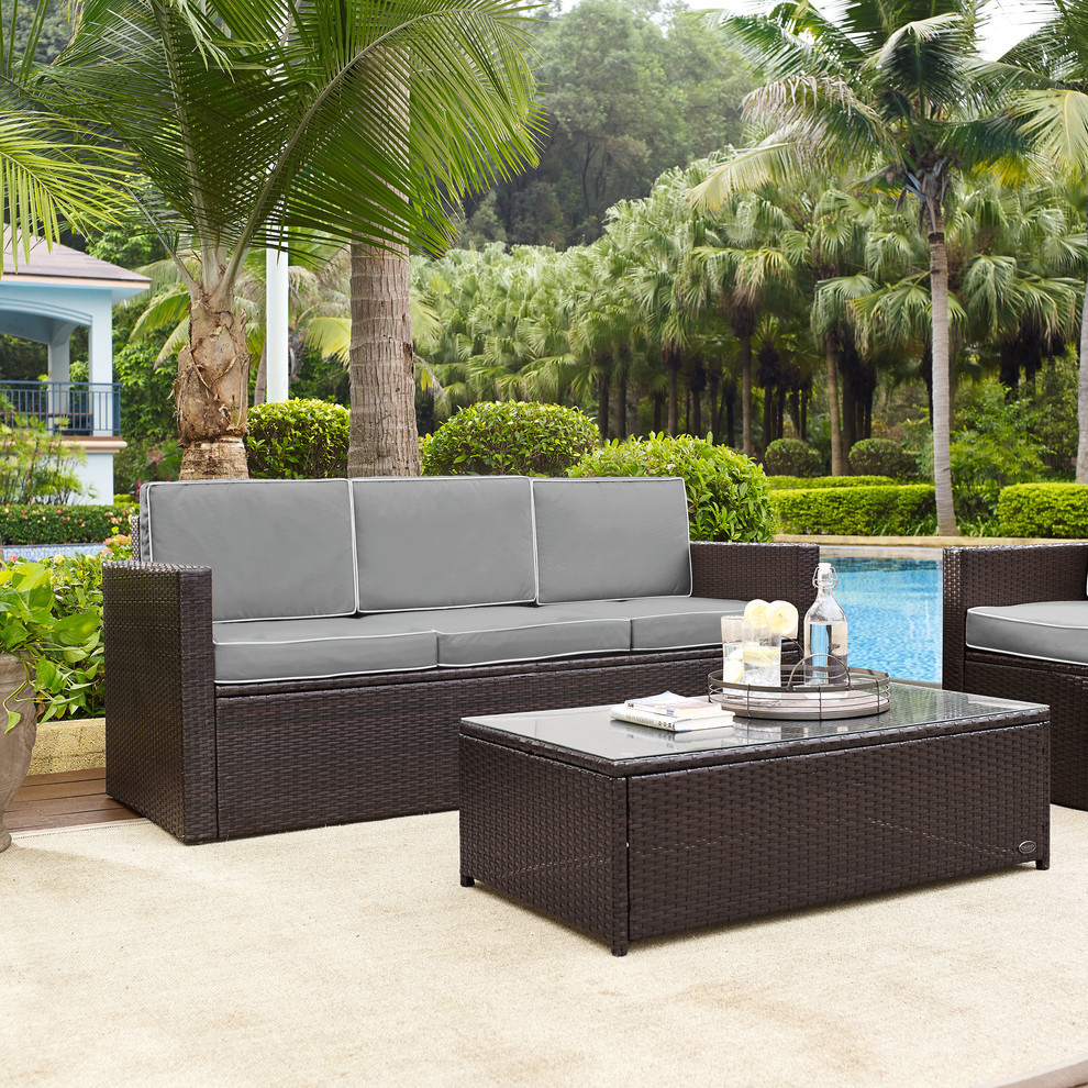 Palm Harbor Patio Wicker Sofa   Tropical   Outdoor Sofas   by Homesquare  Houzz