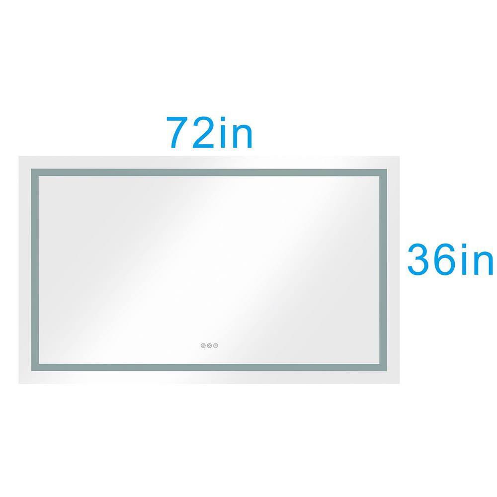 INSTER Ethereal 72 in. W x 36 in. H Rectangular Frameless LED Mirror Anti-Fog Wall Bathroom Vanity Mirror Memory Function WSHDRMMR0047