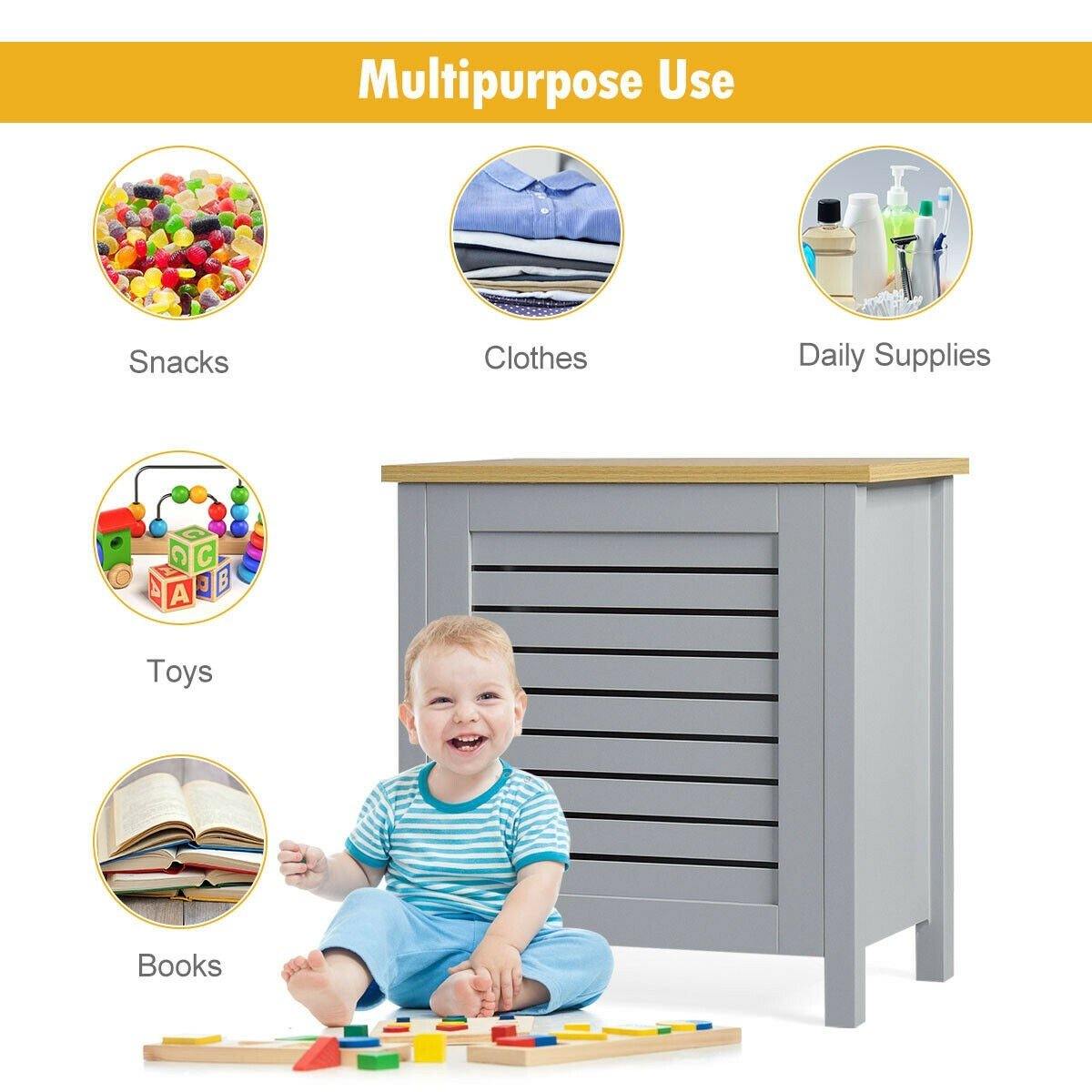 Costzon Wooden Toy Box Chest with Lid, Large Storage Cabinet with Louver Design for Storage (Grey)