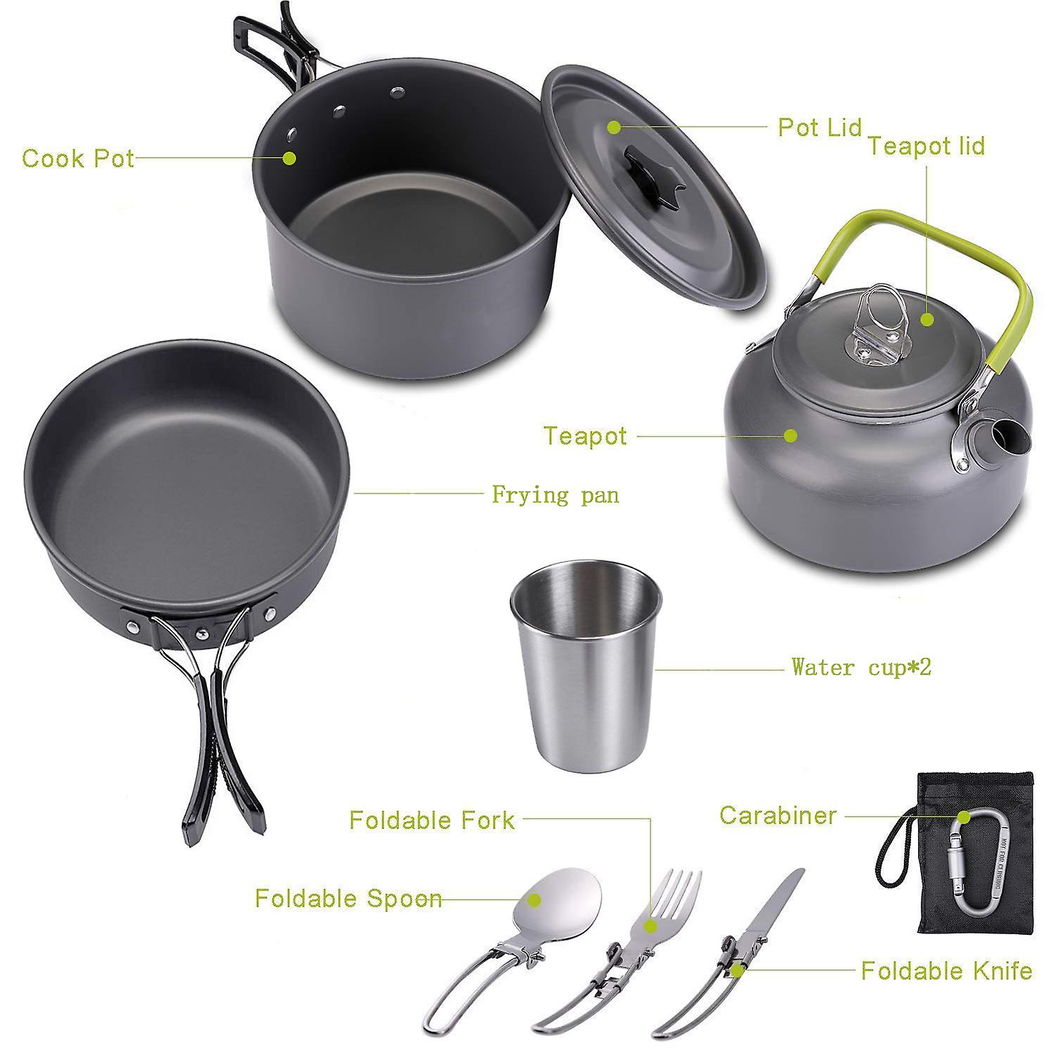 Outdoor Set Of Pots And Pans 2-3 People Camping Teapot Cutlery Set Three Sets Of Cookware