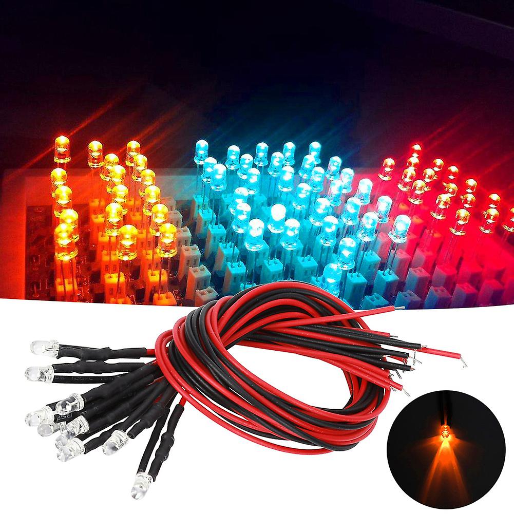 50pcs 12v Prewired Light Emitting Diode 3mm Orange Light Highlighting Round Head Led Beads