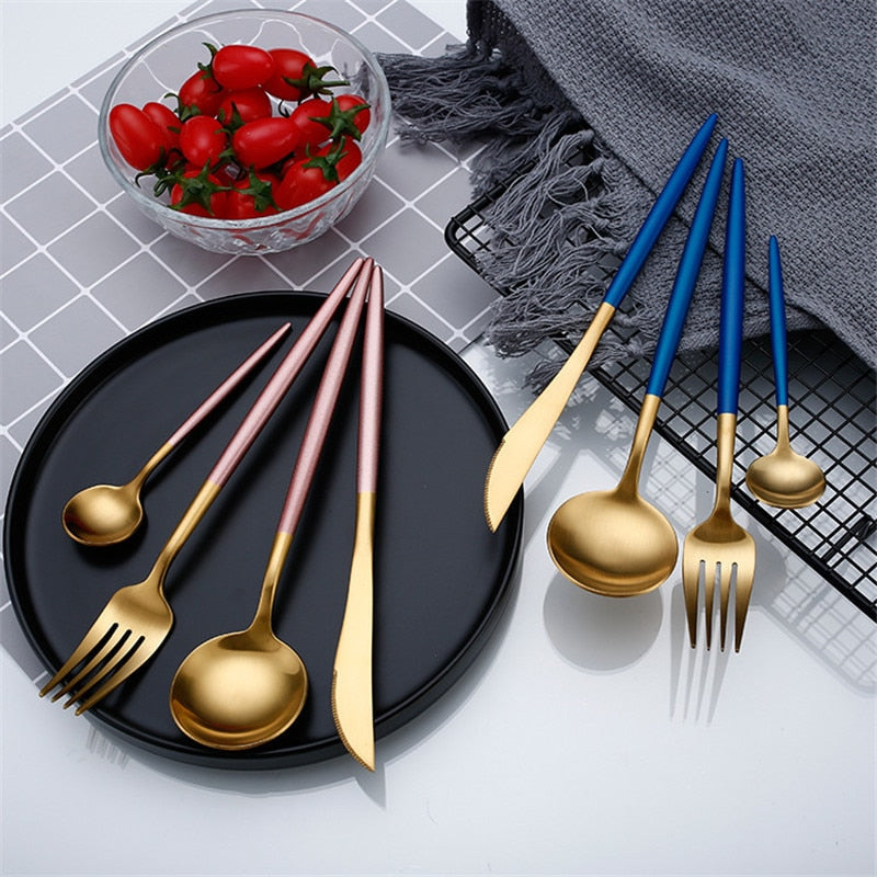 Rose Gold Tableware Set Stainless Steel Cutlery Set Western Food Tableware Luxury Fork Teaspoon Knife Cutlery Set fork spoon