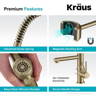 KRAUS Artec Pro Single Handle Pull Down Sprayer Kitchen Faucet with Pot Filler in Black Stainless SteelBrushed Gold KPF-1603SBBG