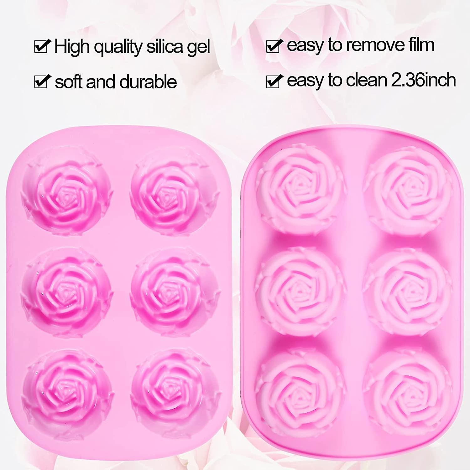 2 Pieces 6-cavity Silicone Flowers Shaped Molds Silicone Rose Flower Shaped Baking Molds Non Stick Silicone Jumbo Rose Molds