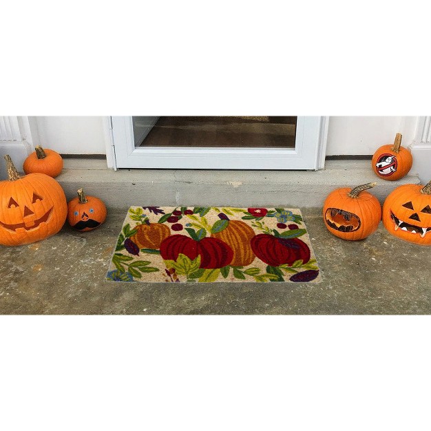 Harvest Fall Thanksgiving Pumpkin Rectangle Indoor Outdoor Coir Door Welcome Mat Multicolored On Beige Background