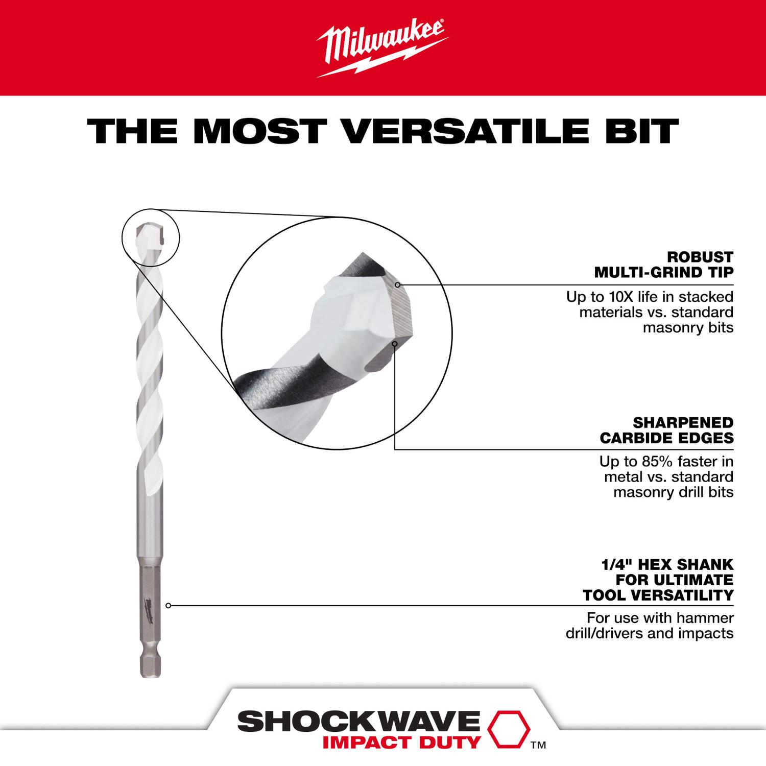 MW Shockwave 3/16 in. X 6 in. L Carbide Percussion Drill Bit 1 pc