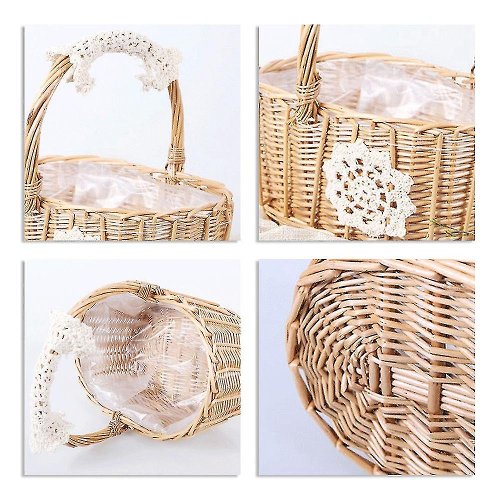 Braided Design Flower Print Widely Applied Tote Picnic Weaving Basket For Wedding