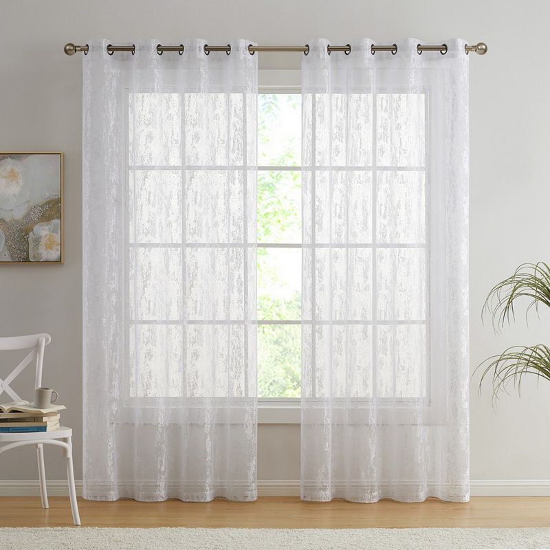 THD Crawford Modern Abstract Decorative Sheer Grommet Window Treatment Curtain Drapery Panels - Pair