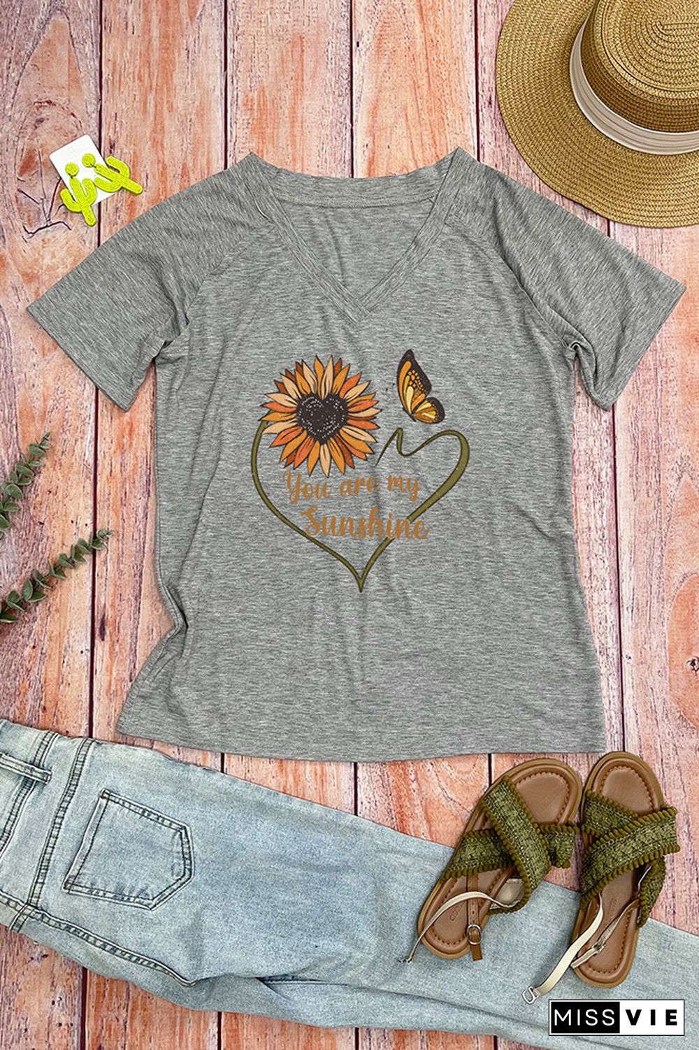 Sunflower Sunshine V Neck Graphic Tee