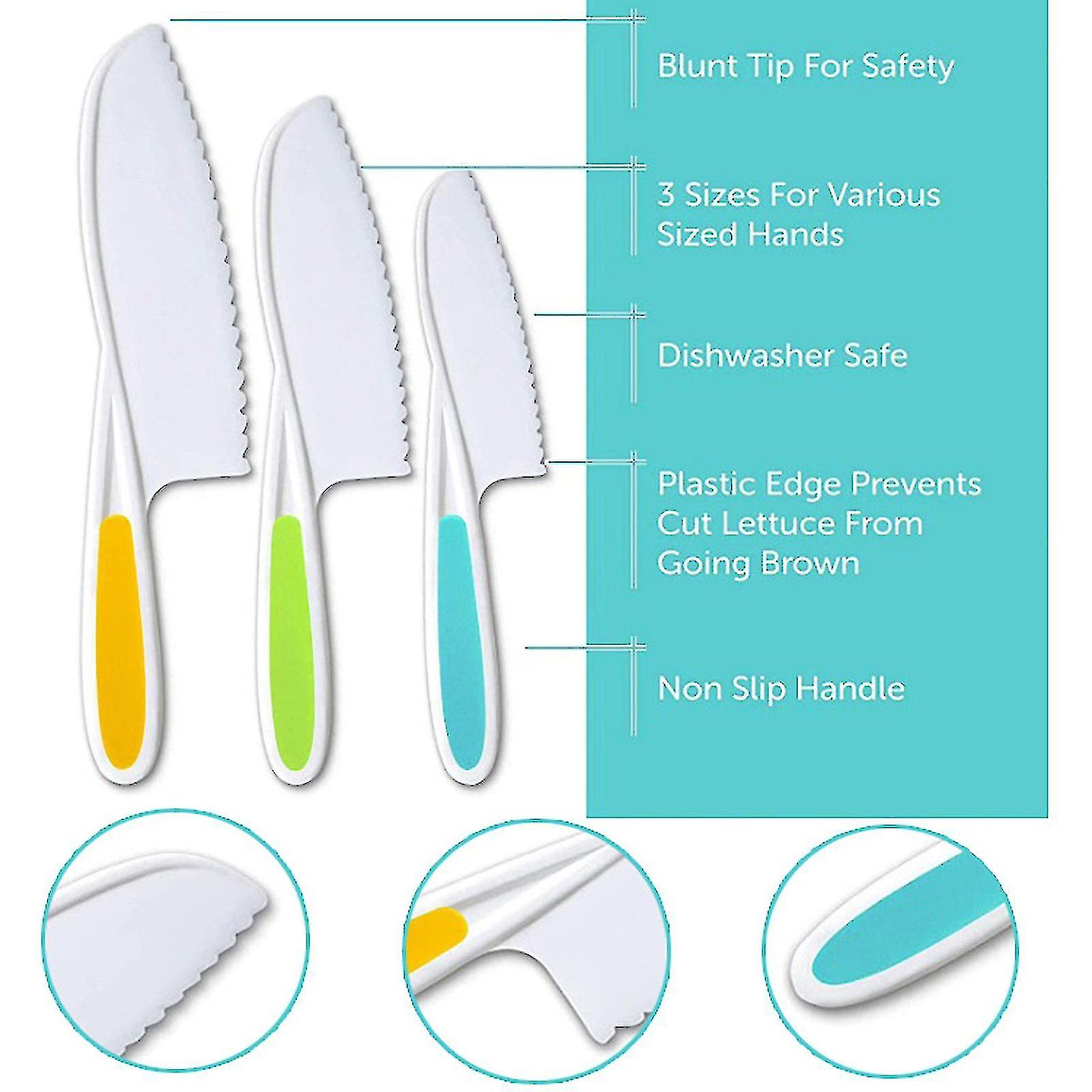 3 Piece Kids Kitchen Baking Knife Set， Safe To Use， Firm Grip， Serrated Edges， Kids Knife， Protects Little Chef's ， Perfect For Cutting Food And Veget