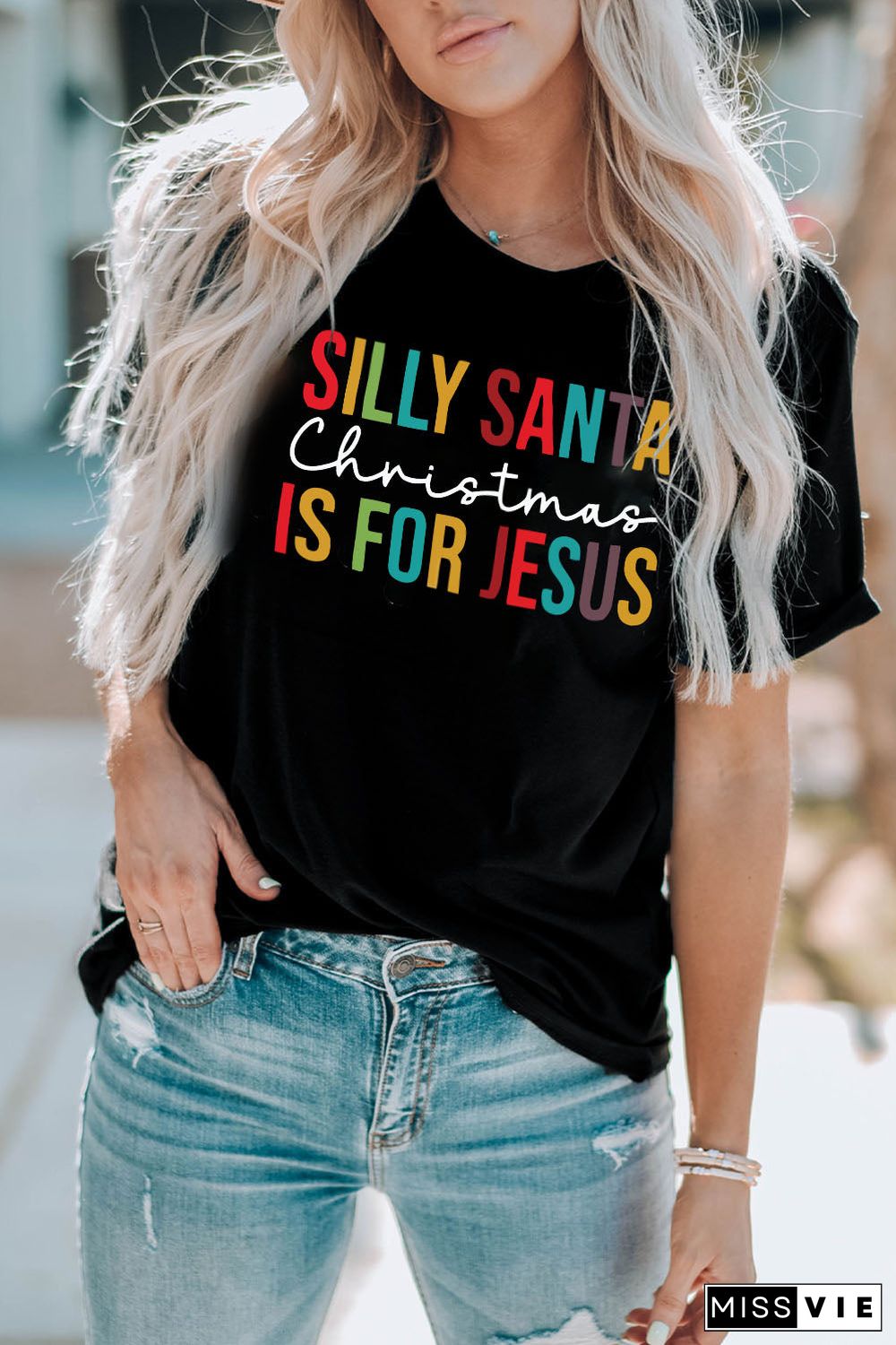 Black Silly Santa Christmas Is For Jesus Short Sleeve T Shirt