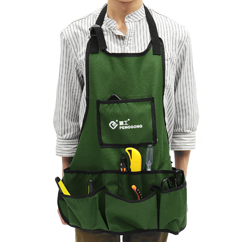 Multiple Pockets Garden Apron Carpenters Gardening Tools Pouch Green