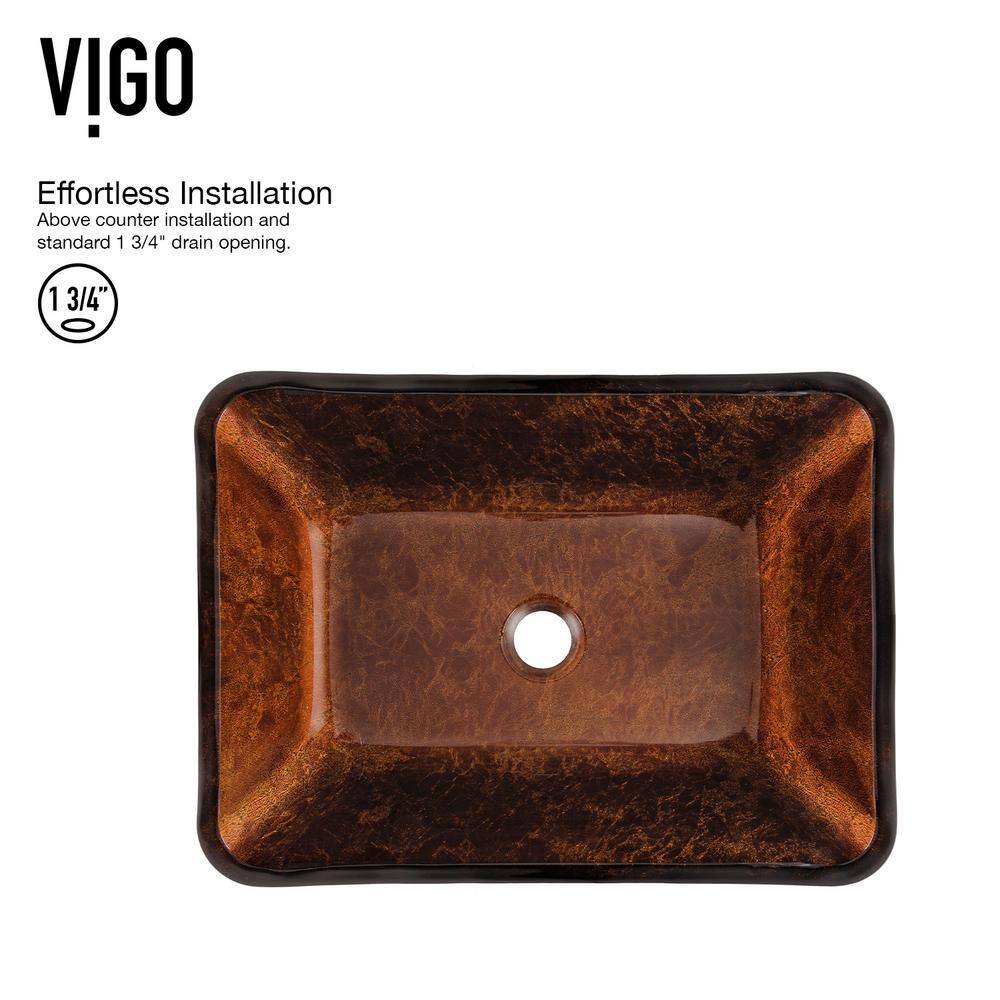 VIGO Donatello Artistic Rubywood Glass 18 in. L x 13 in. W x 4 in. H Rectangular Vessel Bathroom Sink VG07089