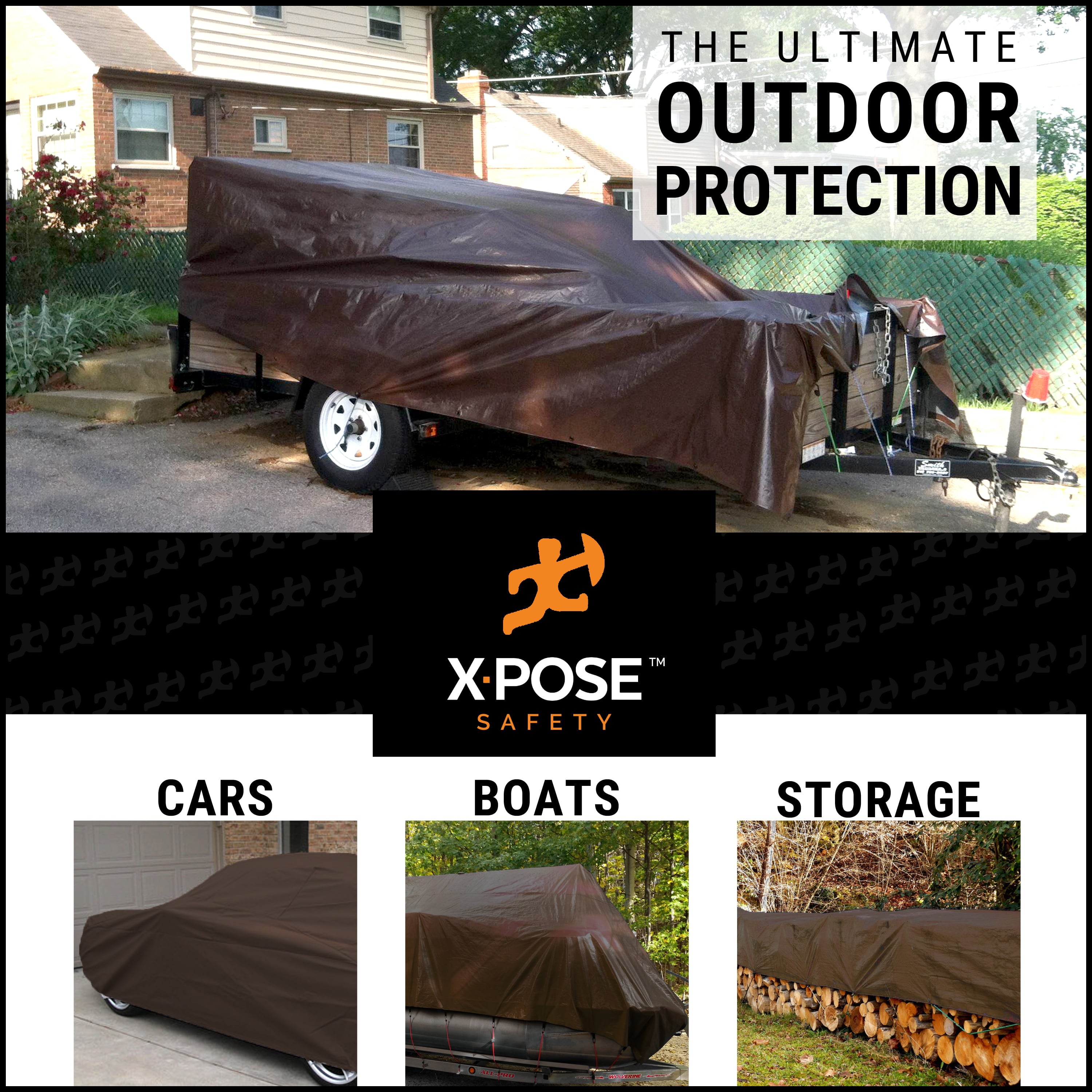 X-pose Safety 10' x 12' Super Heavy Duty 16 Mil Brown Poly Tarp Cover - Thick Waterproof, UV Resistant, Rot, Rip and Tear Proof Tarpaulin with Grommets and Reinforced Edges