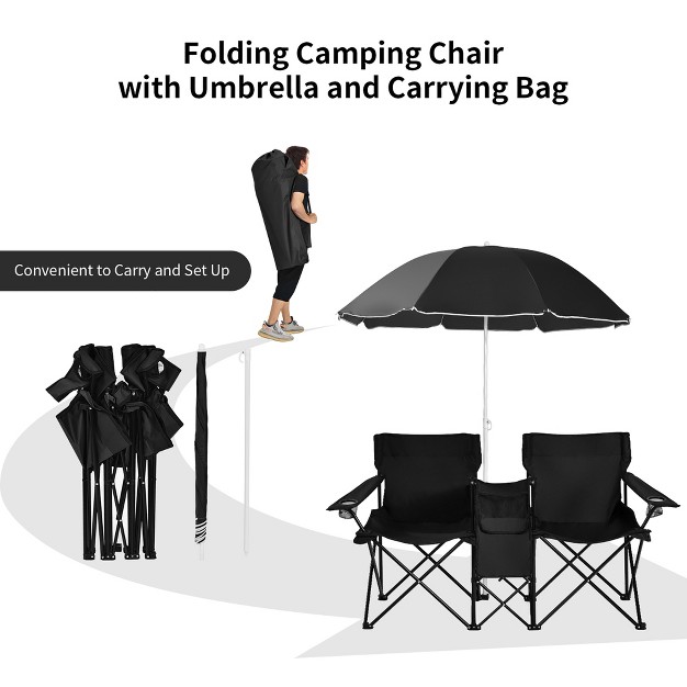 Portable Folding Picnic Double Chair W umbrella Table Cooler Beach Camping Turquoise black red gray