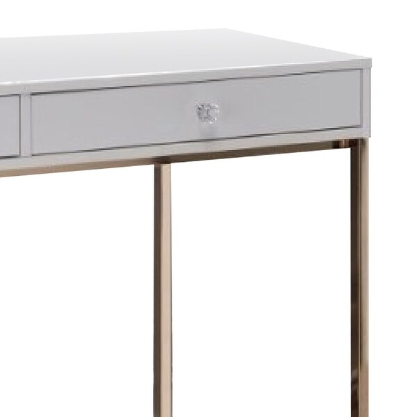 47 Inch Desk Console Table， 2 Drawers， Metal Frame， White， Gold