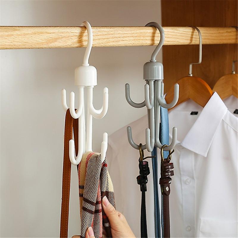 2Pcs Rotating Hooks Creative 360 Degree Rotating Multifunctional Eight-Claw Hook for Hanging Scarf Hats Towels Bags Shoes Ties(White)