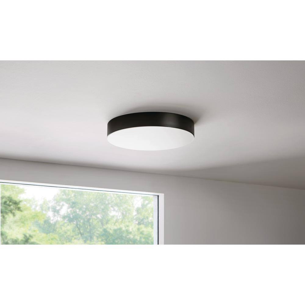 Hampton Bay Lakeshore 13 in. Matte Black Smart CCT and RGB Selectable LED Flush Mount Powered by Hubspace SMACADER-MAGB01