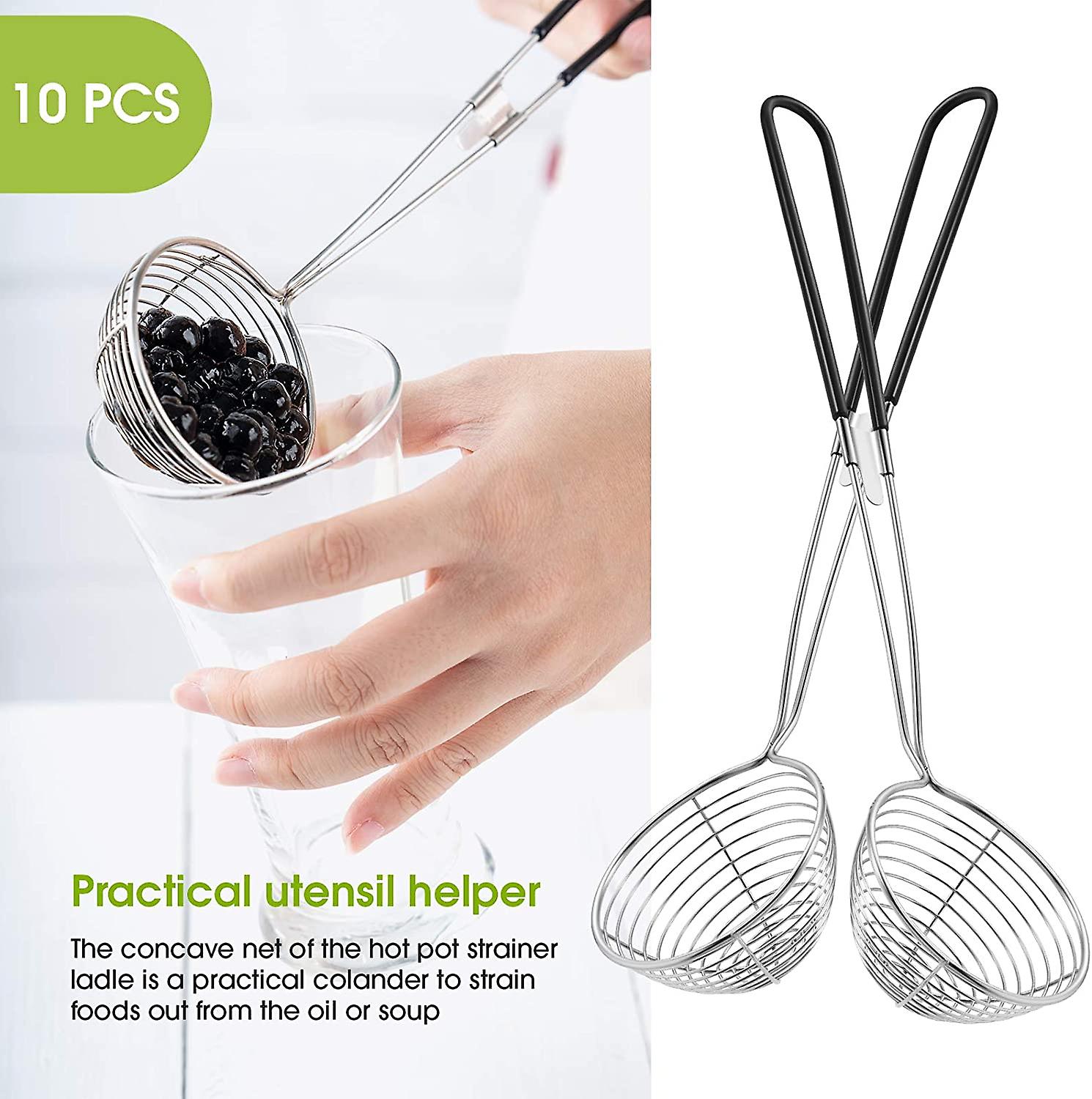 Hot Pot Strainer Scoops， Stainless Steel Hot Pot Strainer Spoons 2.5 Inch Mini Mesh Skimmer Spoon Asian Strainer Ladle With Handle (black，10 Pieces)