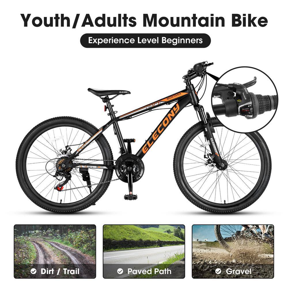 24 in. Mountain Bike Shimano 21 Speed Mountain Bicycle with Mechanical Disc Brakes in Black FY-W110680675