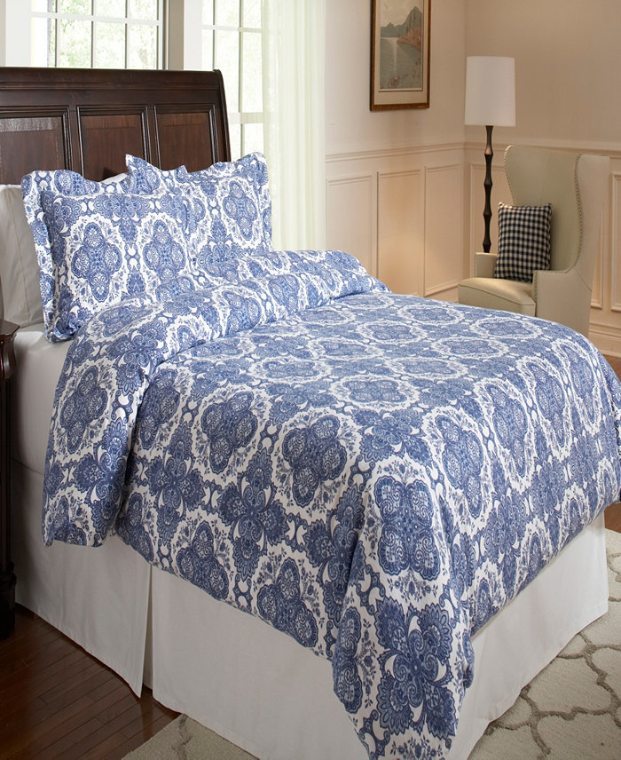 Pointehaven Alpine Blue Print Luxury Size Cotton Flannel Duvet Cover Set， Twin Twin XL