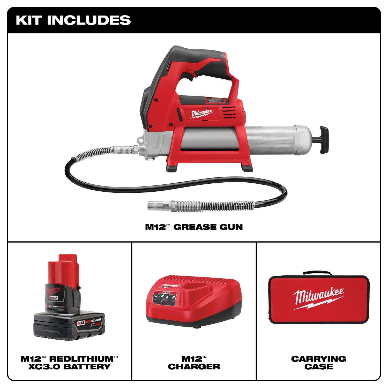 MW M12 Cordless Grease Gun Kit Kit (Battery \u0026 Charger) 14 oz