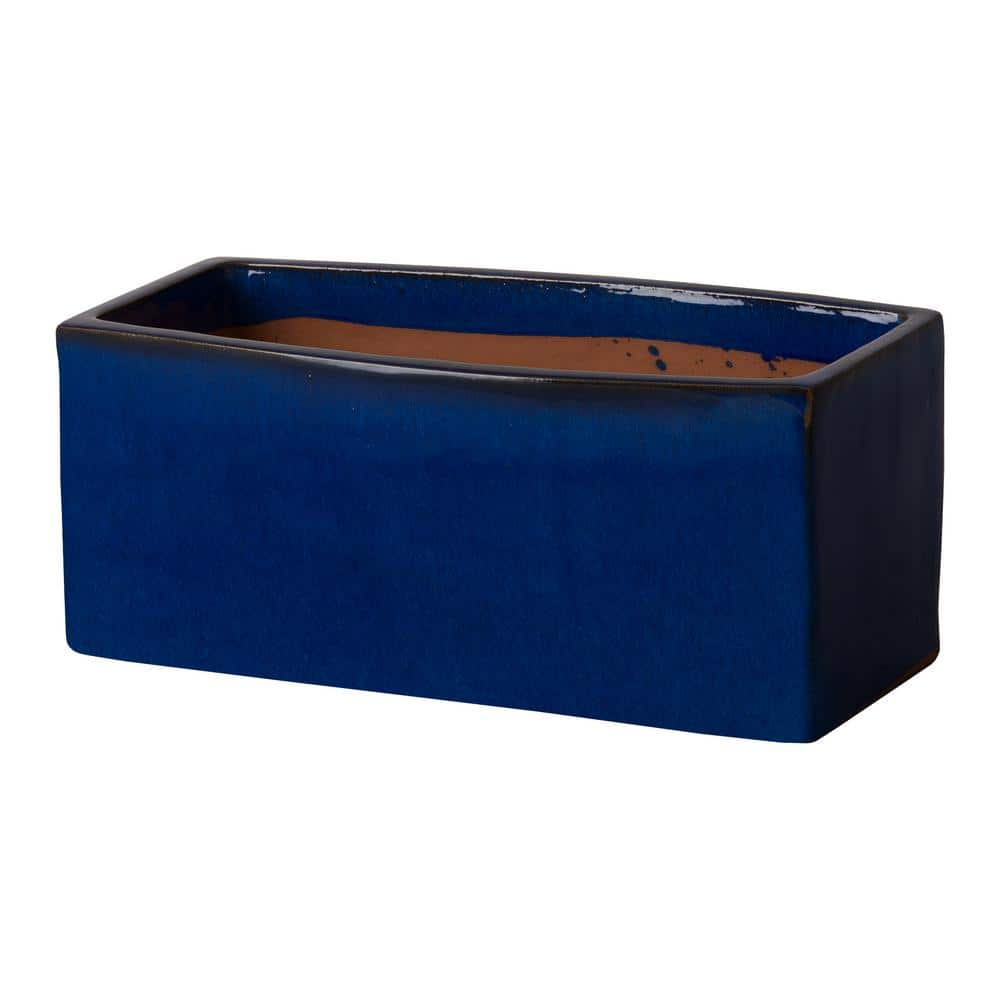 Emissary Window Box 24 in. L x 11 in. W x 11 in. H Blue Ceramic Rectangle Planter with Drainage Hole 0530BL-3