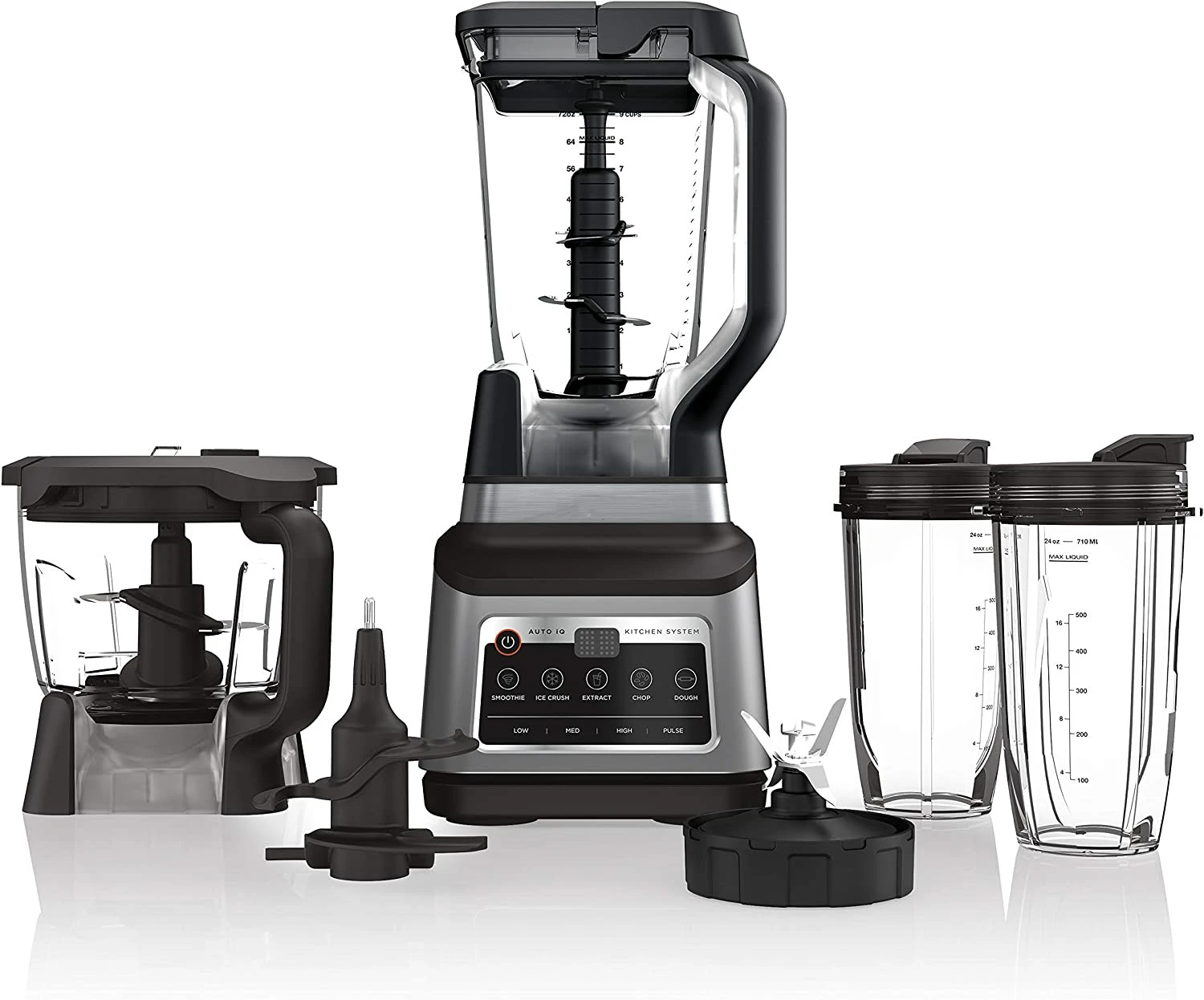 Mega Kitchen System, 72 oz. Pitcher, 8-Cup Food Processor, 16 oz. Single Serve Cup, 1500-Watt, Black