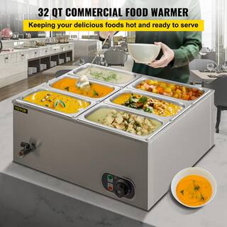 VEVOR 6-Pan Commercial Food Warmer 1200-Watt Electric Steam Table 6 in. Deep Stainless Steel Buffet Bain Marie 32 Qt. BWTCDTC6C00000001V1