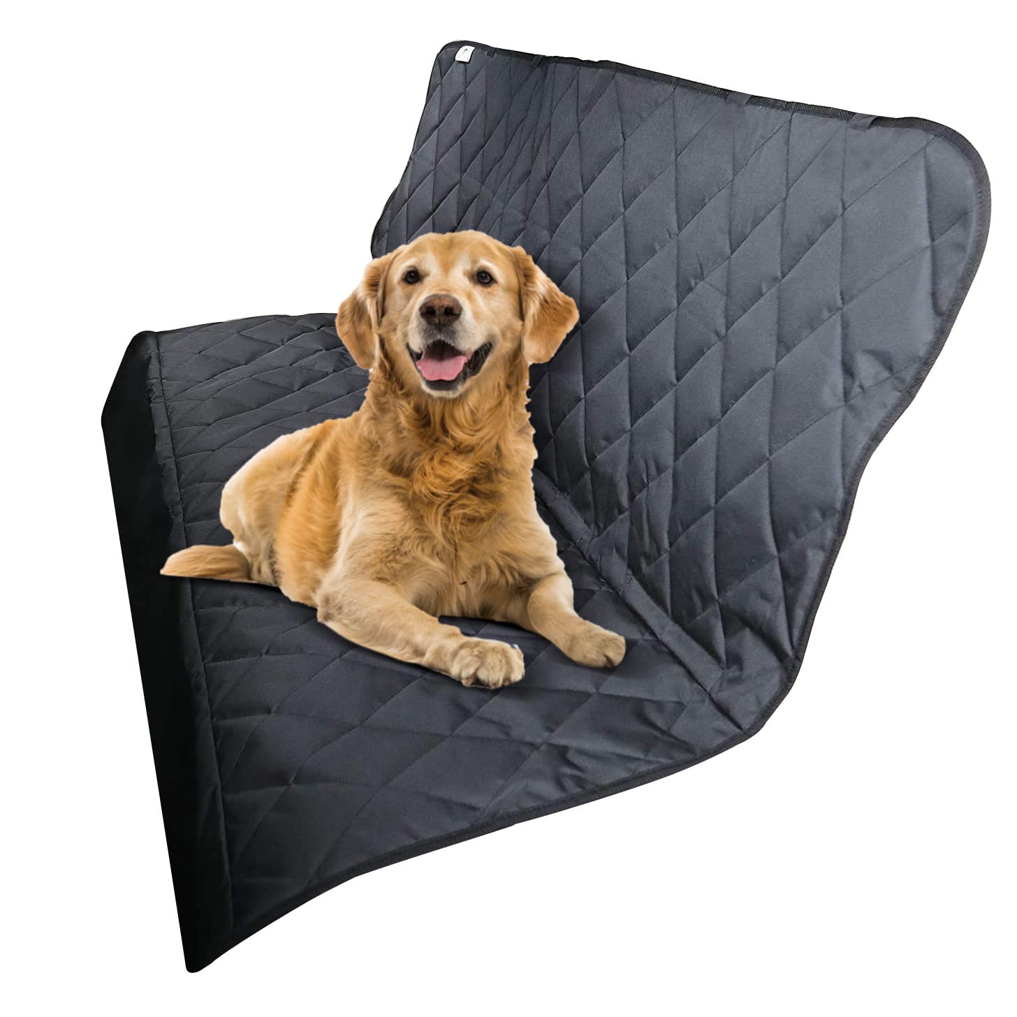 Quilted Pet Seat Cover for Bench Style Seat， 57x46. Black Diamond Pattern.