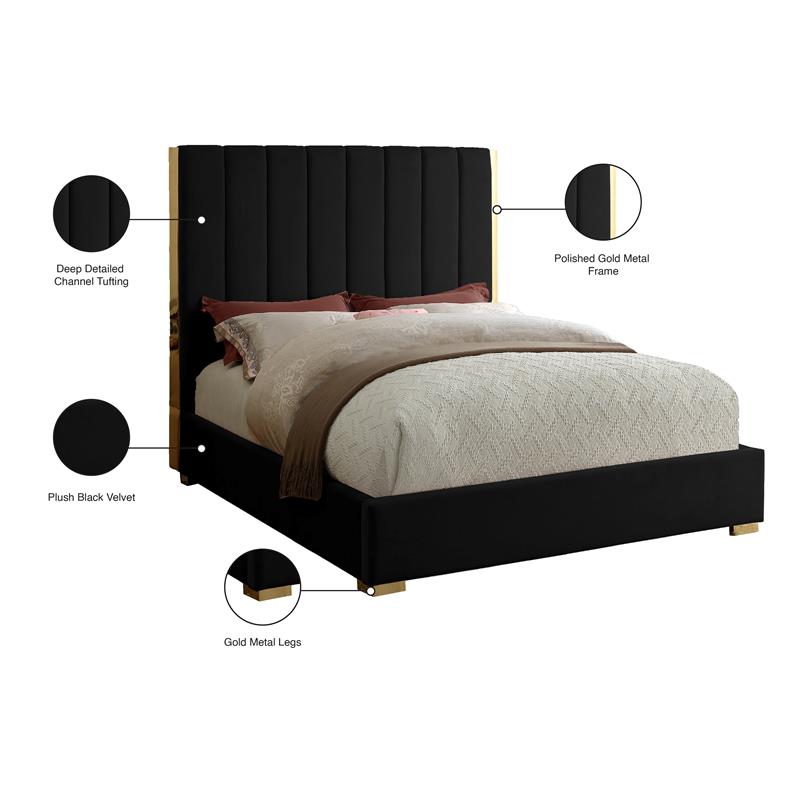 Meridian Furniture Becca Metal and Velvet King Bed in Black