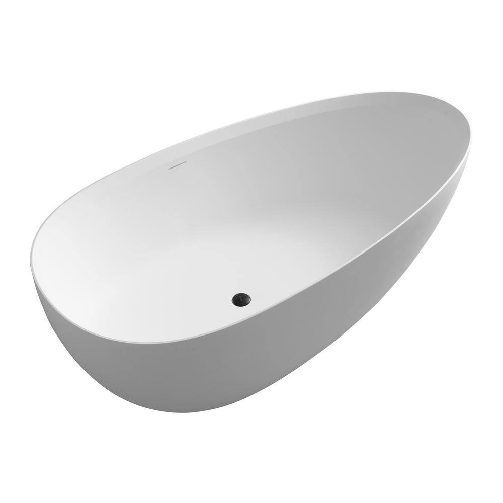 MEDUNJESS Luna 71 in. Stone Resin Solid Surface Matte Flatbottom Freestanding Bathtub in White FS302-1800