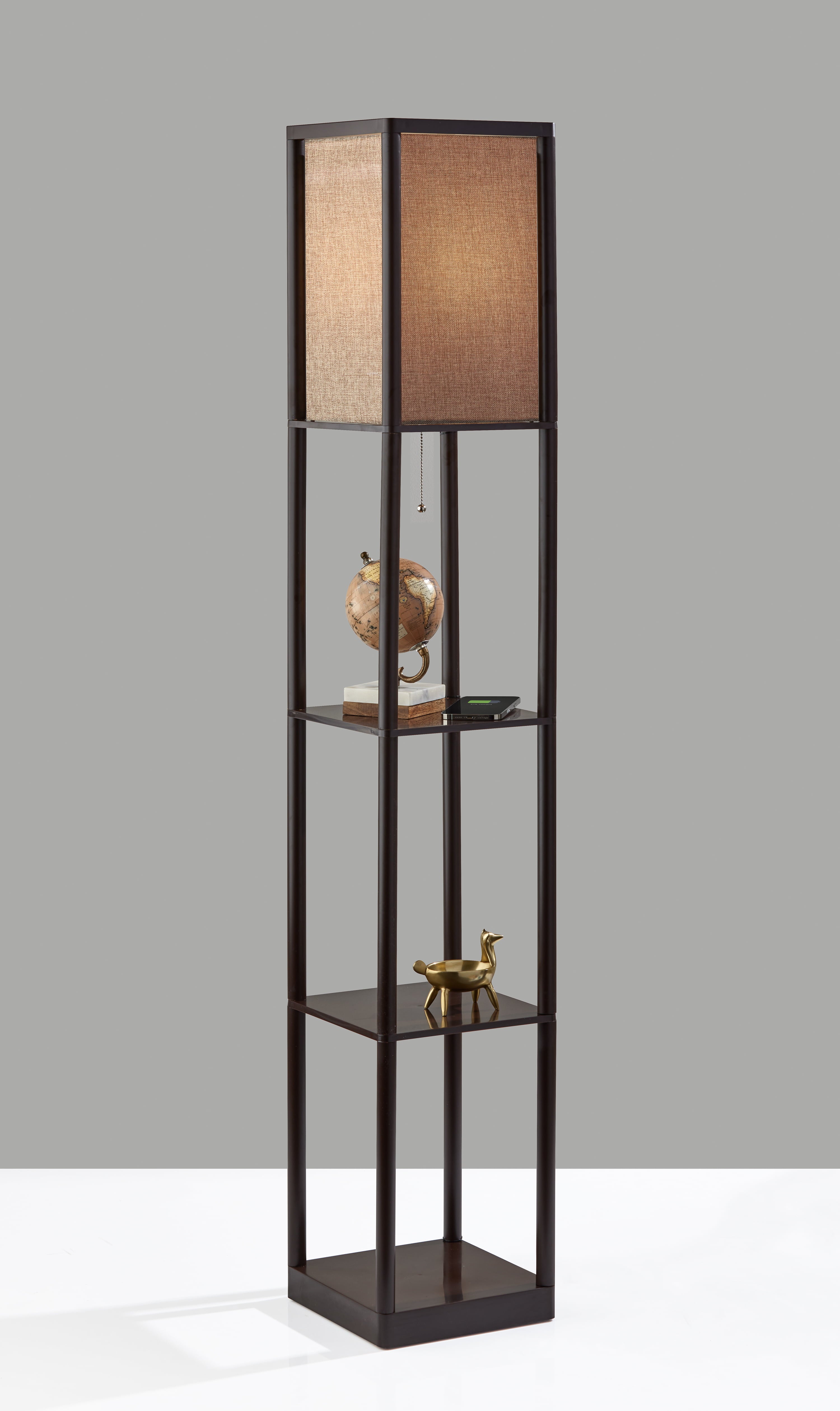 Mainstays 62 Inch Tall Shelf Floor Lamp, Brown with Beige Fabric Shade