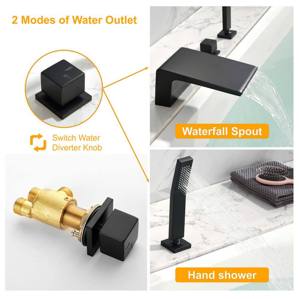 Satico Single-Handle Deck-Mount Roman Tub Faucet with Hand Shower in Matte Black SY002GT45