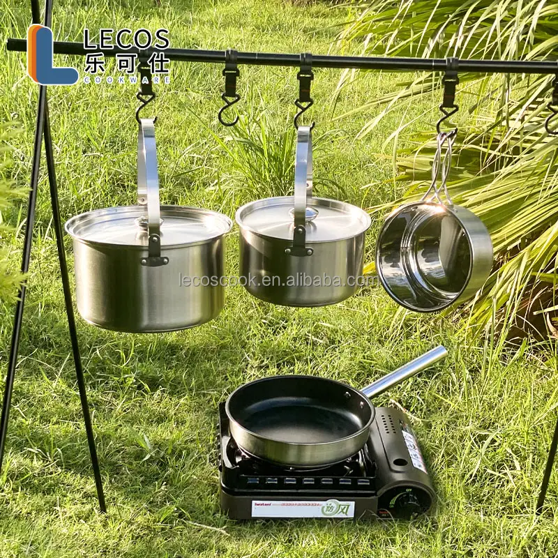 Camping Cookware Set  Compact Stainless Steel Combo Kit with Travel Tote Bag Rugged Outdoor