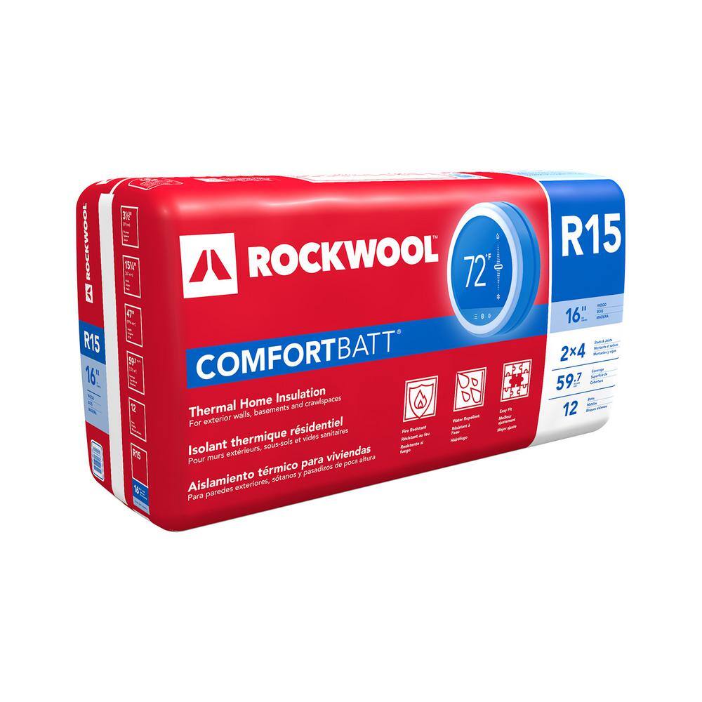 ROCKWOOL R-15 Comfortbatt 3-12 in. x 15 in. x 47 in. Fire Resistant Stone Wool Insulation Batt (59.7 sq. ft.) RXCB351525