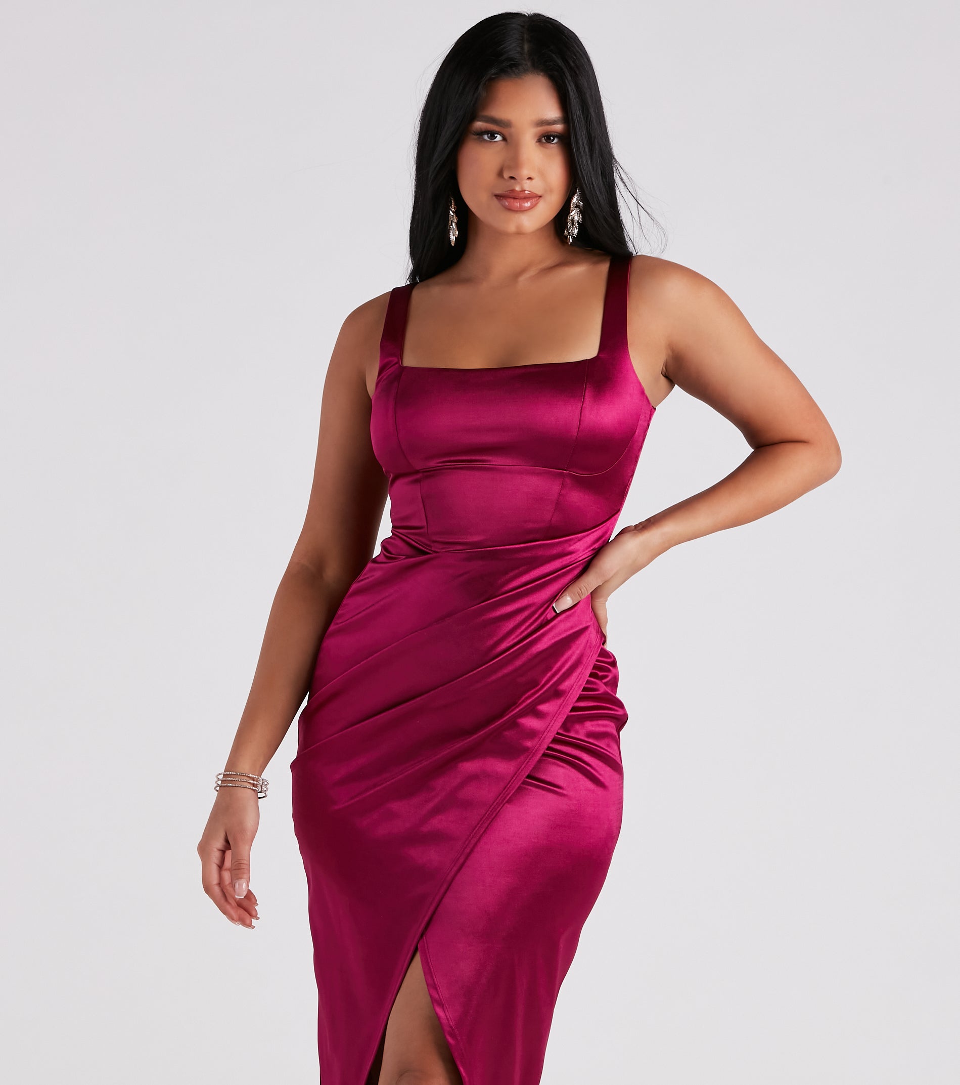 Samantha Formal Satin Midi Dress