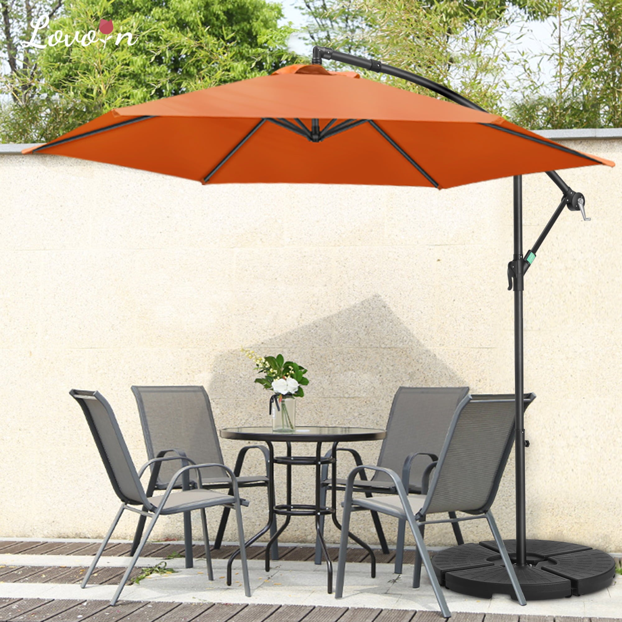 LovoIn 10FT Offset Outdoor Market Patio Umbrellas Hanging Cantilever - Coral Red