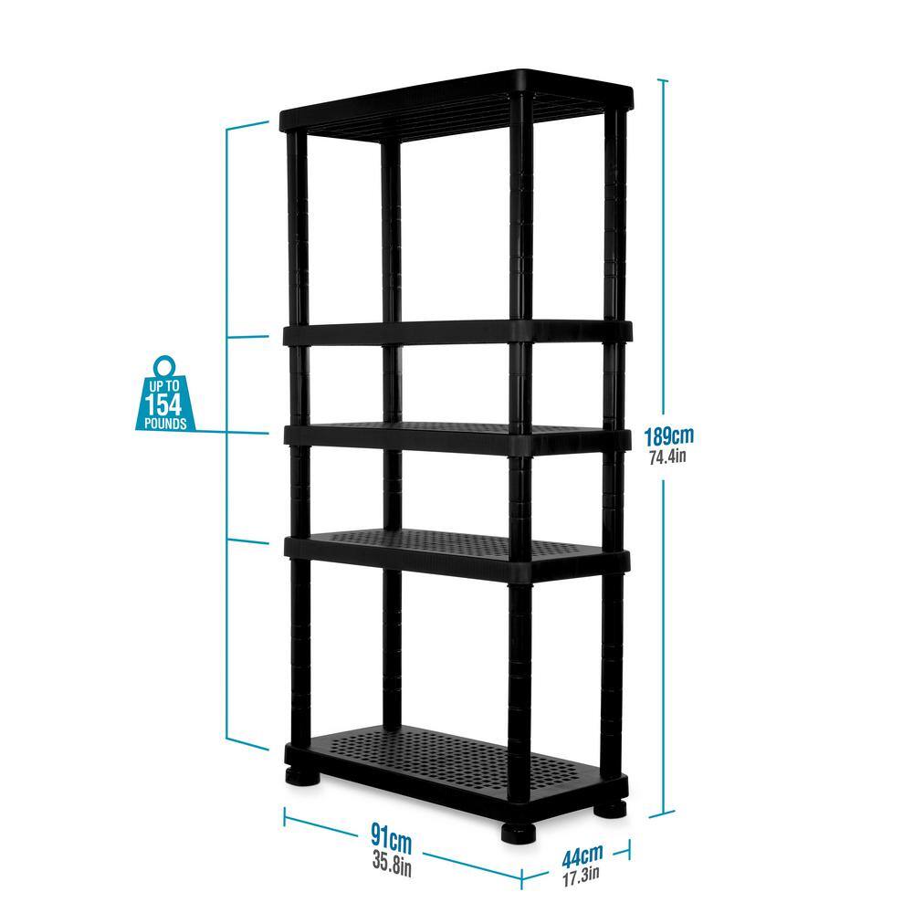 MQ Black 5-Tier Plastic Garage Storage Shelving Unit (36 in. W x 74 in. H x 17 in. D) 417-BLK