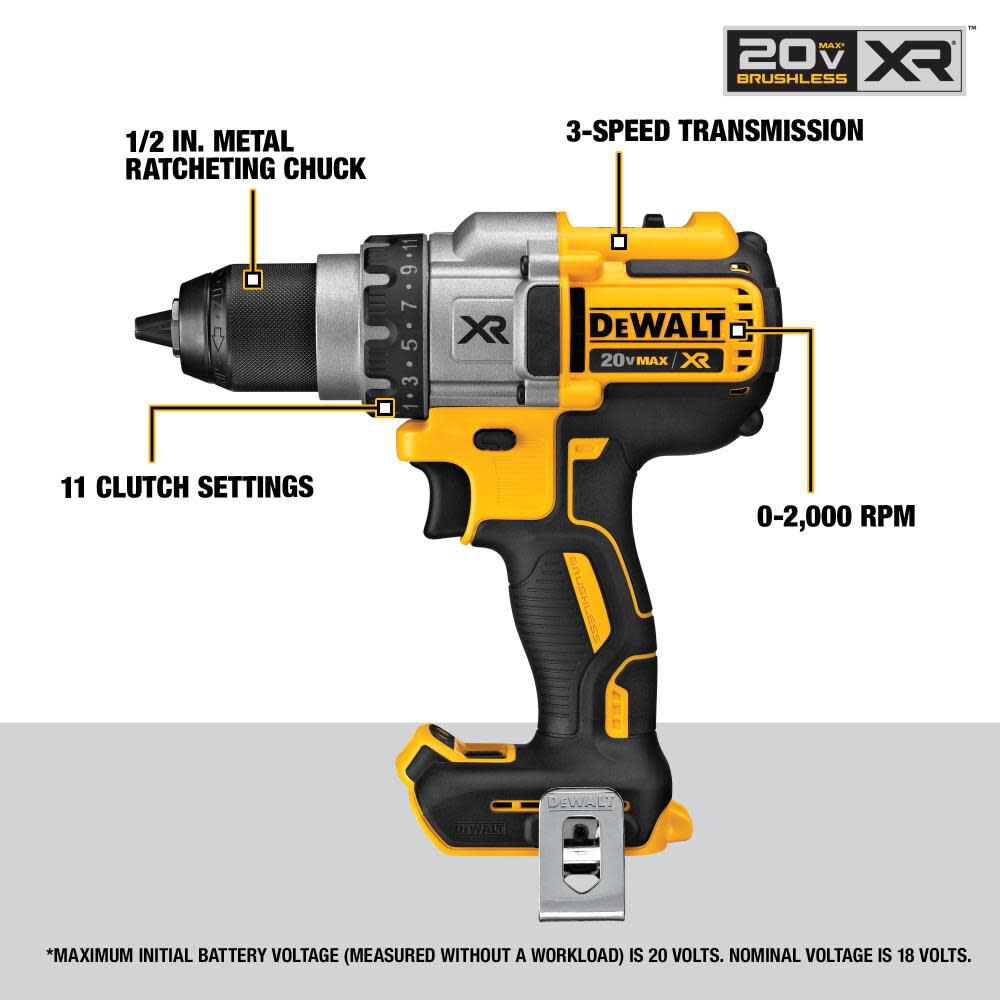 DW DCD991B - 20V MAX XR LITHIUM ION BRUSHLESS 3-SPEED DRILL/DRIVER BARE TOOL DCD991B from DW