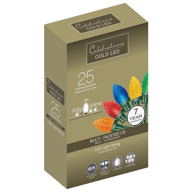 Celebrations Gold Led C9 Multicolored 25 Ct String Christmas Lights 16 Ft