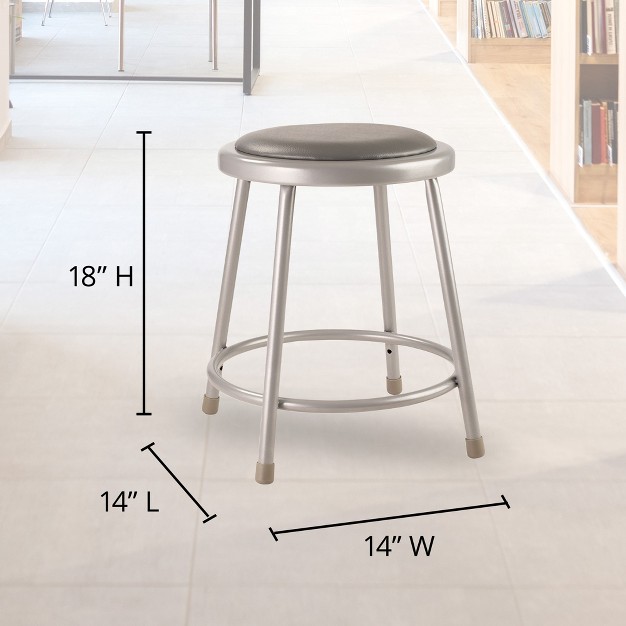 National Public Seating 6400 Series Heavy Duty 18 Inch Steel Stool With Vinyl Padded Seat Supports Up To 300 Pounds Grey Frame And Legs