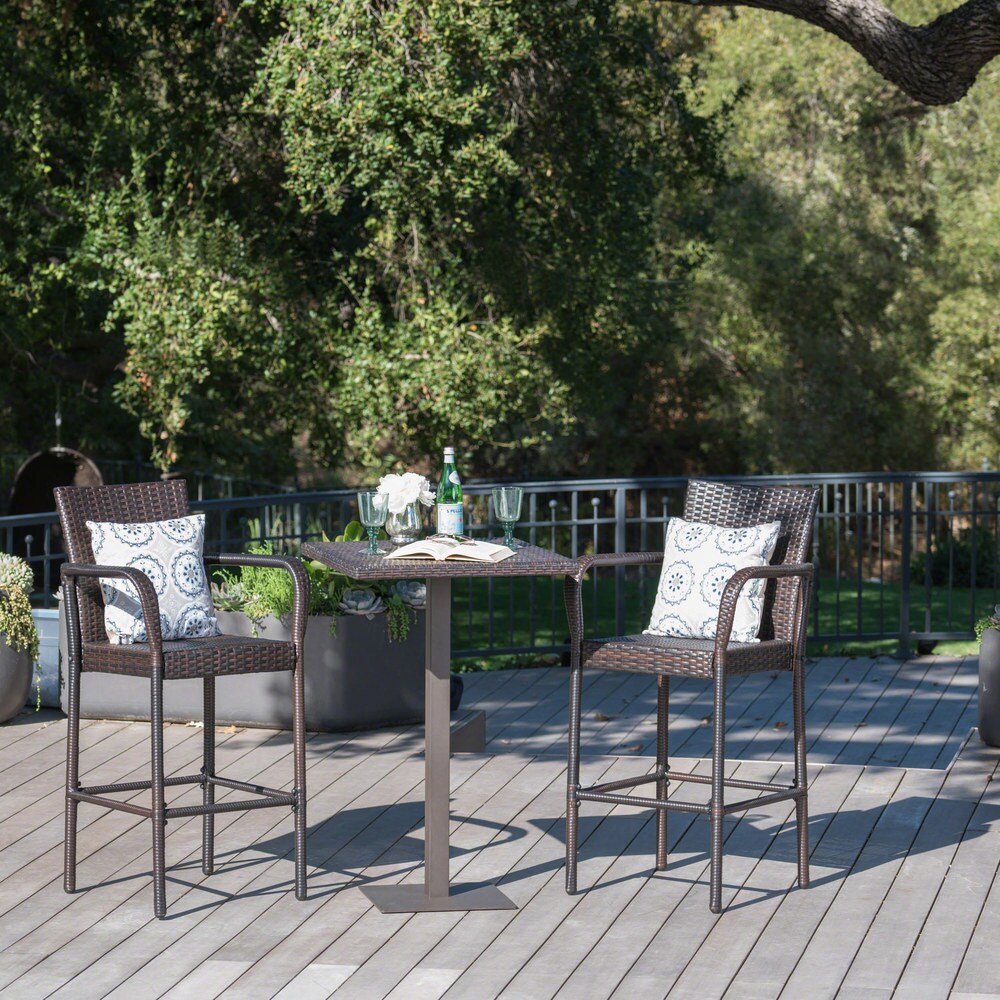 Lala Outdoor 3 piece Wicker 26 inch Square Bar Set by Christopher Knight Home