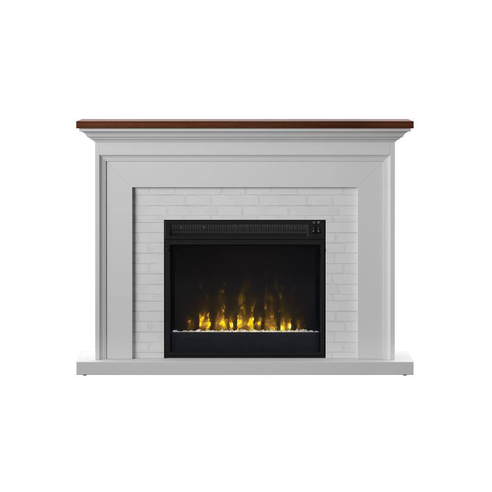 Twin Star Home Farmhouse 47.38 in. Freestanding Electric Fireplace Wall Mantel with Faux Brick in White 23WM6623-TPT01S